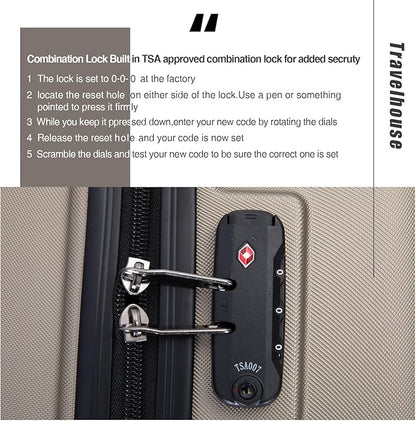 Travelhouse Luggage Sets, Expandable Hardside Suitcases 24in/28in, Carry on 20in,3 Piece Set Travel Luggages Clearance with Double Spinner Wheels TSA Lock Lightweight (2085-Brown)