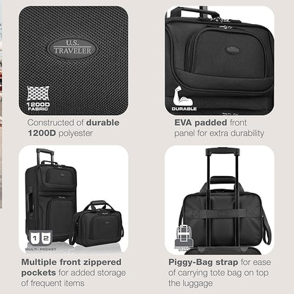 U.S. Traveler Rio Lightweight Softside Rolling Carry-on Suitcase, 2-Wheel Set, Black