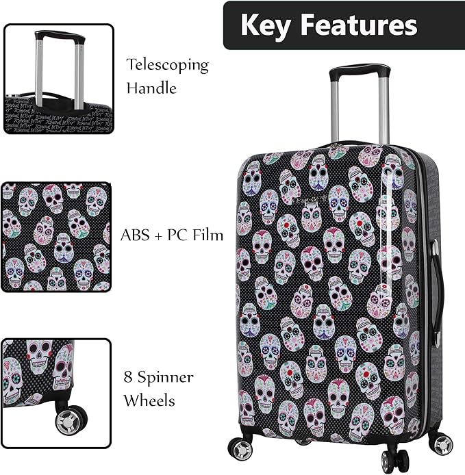 Betsey Johnson 30 Inch Checked Luggage Collection - Expandable Scratch Resistant (ABS + PC) Hardside Suitcase - Designer Lightweight Bag with 8-Rolling Spinner Wheels