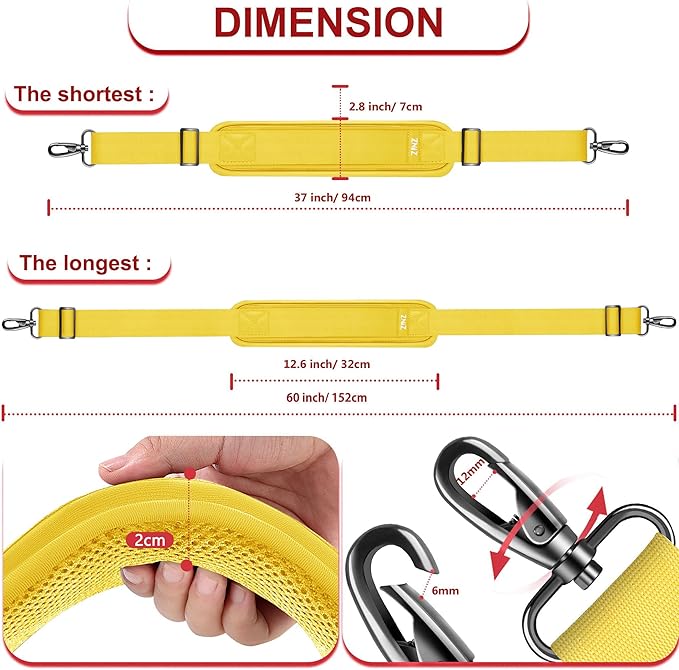 ZINZ 60" Universal Bag Strap with Ultra-thick Fixed Breathable Pad Adjustable Heavy-duty Shoulder Strap for Laptop bag Crossbody Luggage Gym Bag Camera Bag and more -Y01E01