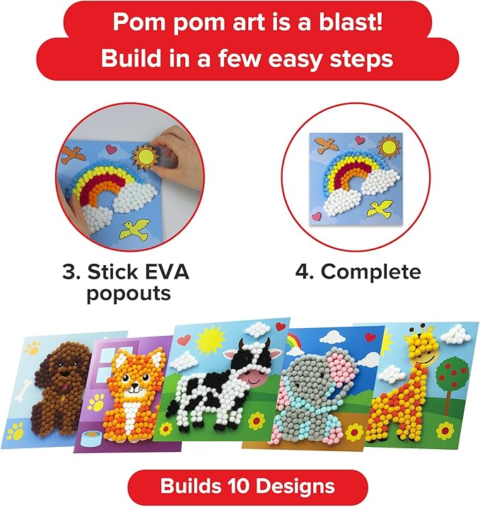 Little Jupiter DIY Pom Pom Art - Makes 10 Art Pieces -Boy & Girl for Age 3-5 - Toddler Kids Crafts 3-5 Activities - Arts and Crafts (Set4)