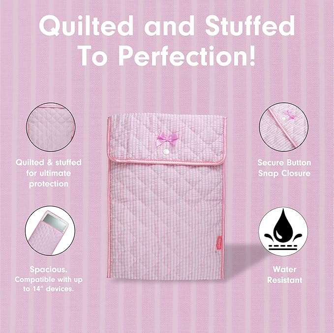 Sonix | Quilted Laptop Sleeve | 13-14 Inch, Quilted Soft Comfy Laptop Carrying Case, Computer Sleeve | Seersucker Pink