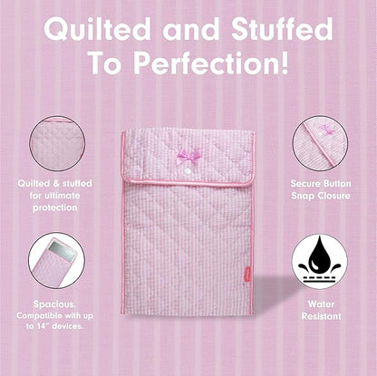 Sonix | Quilted Laptop Sleeve | 13-14 Inch, Quilted Soft Comfy Laptop Carrying Case, Computer Sleeve | Seersucker Pink