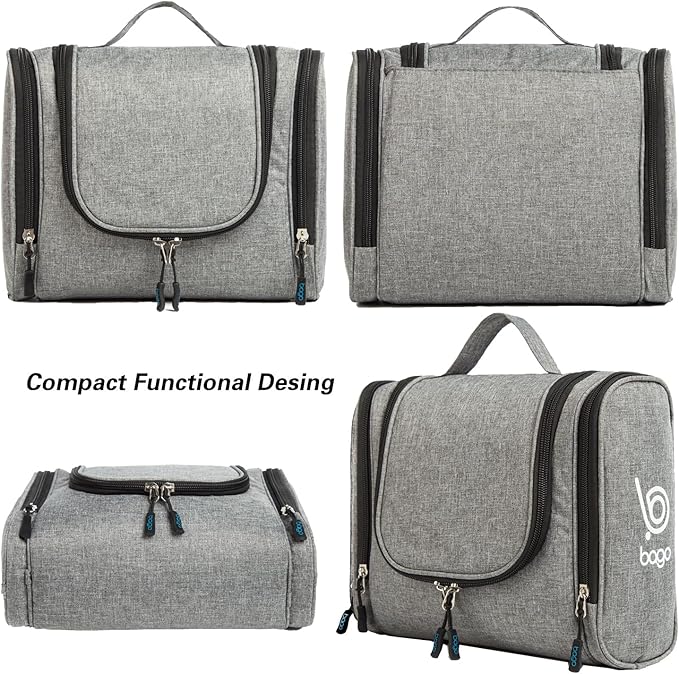 Bago Travel Toiletry Bag for Women and Men - Large Waterproof Hanging Large Toiletry Bag for Bathroom and Travel Bag for Toiletries Organizer - Makeup Bag (SnowGray)