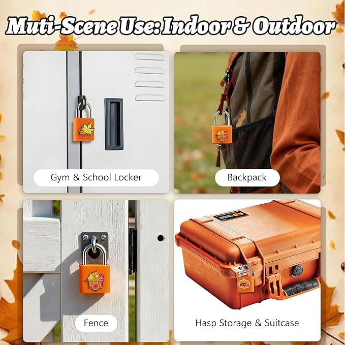 UMIKSMART Padlock, Keyless Fingerprint Padlock with USB Charging, Gym Lockers, School Lockers, Luggage, Storage Boxes, Cabinets, Backpack, Thanksgiving Gifts (Autumn Harvest Orange)