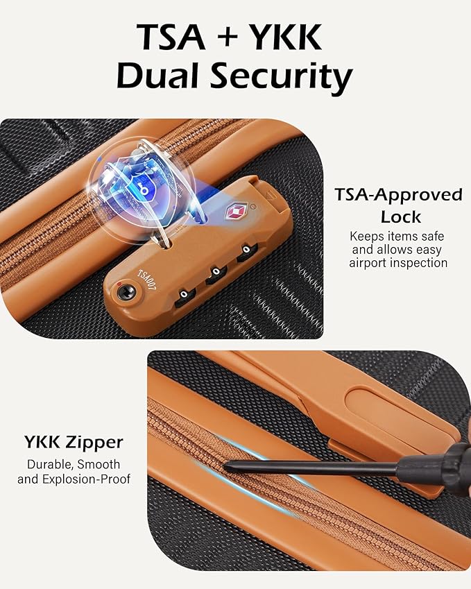 LONG VACATION 3 Piece Carry On Luggage Set with Backpack, 20 Inch Carry Suitcase with Spinner Wheels, ABS+PC Hardshell Suitcase set with TSA Lock & YKK Zipper