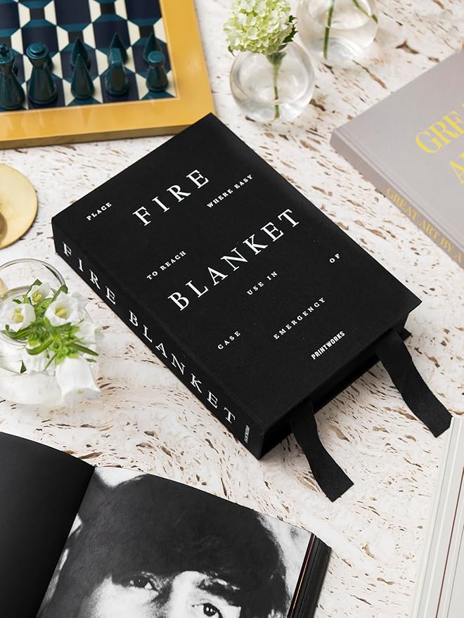 PrintWorks Black Fire Blanket for Home – Emergency Safety Cover in Stylish Discreet Book-Style Storage Box