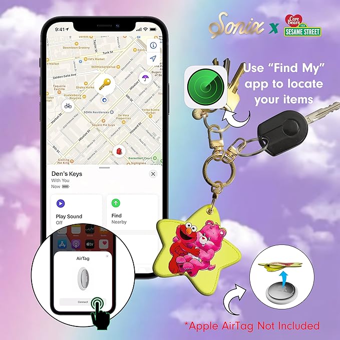 Sonix x Care Bears x Sesame Street Keychain Case Compatible with Apple AirTag | Protective AirTag Cover Keychain Charm | Pink | Cheer Bear & Elmo
