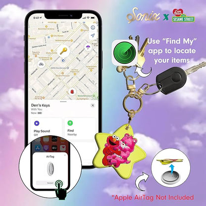 Sonix x Care Bears x Sesame Street Keychain Case Compatible with Apple AirTag | Protective AirTag Cover Keychain Charm | Pink | Cheer Bear & Elmo