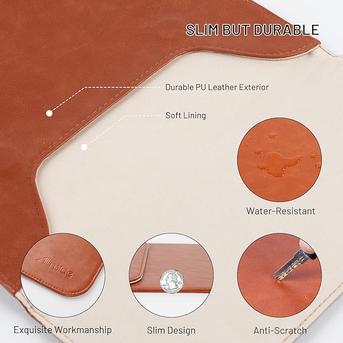 Allinside 11-12 inch Laptop Sleeve Case Compatible with MacBook Air 11 2010-2015/MacBook 12 2015-2017, Waterproof PU Leather Laptop Sleeve Bag Protective Vertical Case Cover, Brown