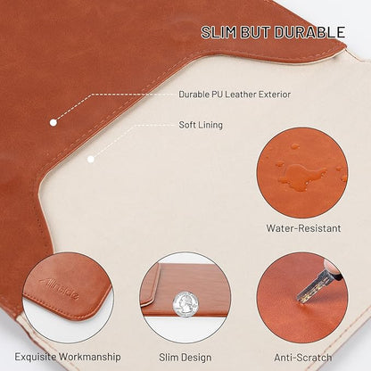 Allinside 15-16 inch Laptop Sleeve Case Compatible with MacBook Air 15 2023-2025/MacBook Pro 16 2021-2024, Waterproof PU Leather Laptop Sleeve Bag Protective Vertical Case Cover, Brown