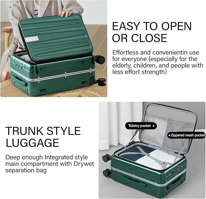 Hanke 26 Inch Large Checked Luggage PC Hard Shell Luggage Top Opening Travel Luggage Suitcases with Wheels for Woman Men.(Dark Green)
