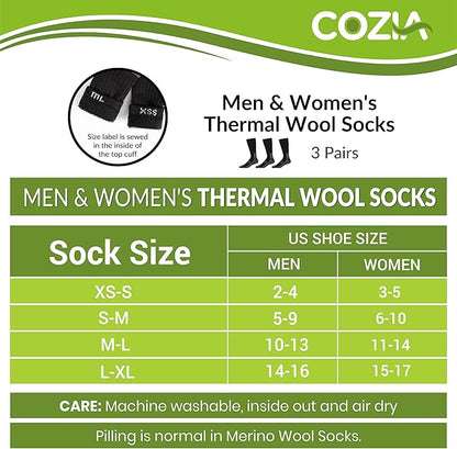 COZIA Merino Wool Socks for Men and Women Warm thermal Boot Hiking Socks 3 Pairs