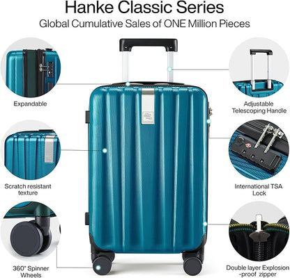 Hanke Expandable Hardshell Luggage Sets 3 piece Carry On Luggage with Wheels Suitcases Lightweight Checked Tsa Luggage Rolling Large Suitcase Travel Luggage Bag Woman Men 20/24/29 Inch(Caribbean Blue)