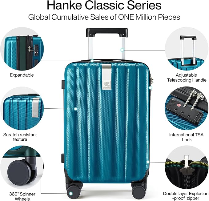 Hanke 29 Inch Expandable Checked Luggage Lightweight PC Hard Shell Luggage Suitcases with Wheels Tsa Luggage Rolling Large Suitcase Travel Luggage Bag for Study Abroad(Caribbean Blue)
