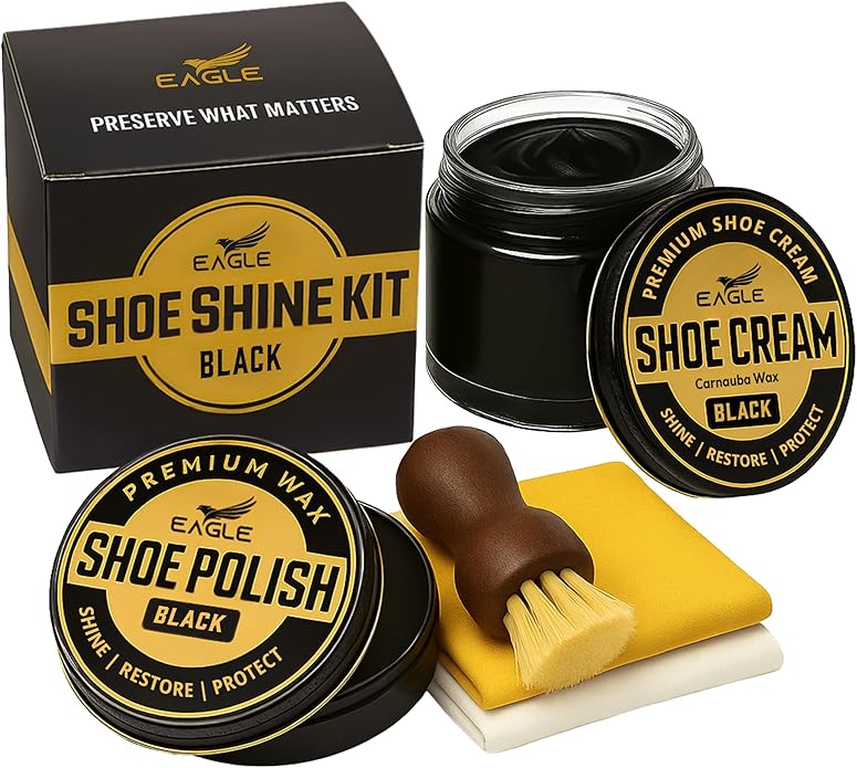 Eagle Shoe Shine Kit – 5-Piece Leather Shoe Polish & Cream Set with Brush & Cloths