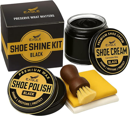 Eagle Shoe Shine Kit – 5-Piece Leather Shoe Polish & Cream Set with Brush & Cloths