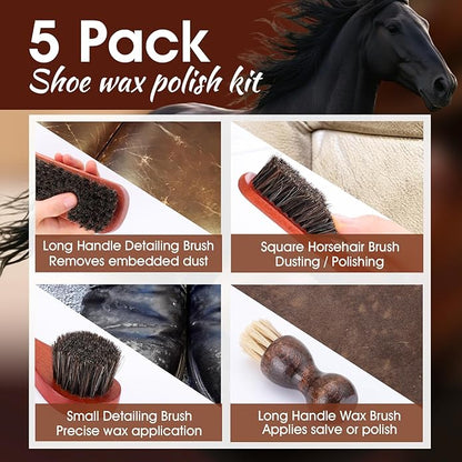 15pcs Shoe Shine Kit, Shoe Polish Kit, Leather Boot Care Kit, with Horsehair Brush&Wooden Applicator – Portable Travel Shoe Polish Kit for Brown/Black/Neutral Shoes