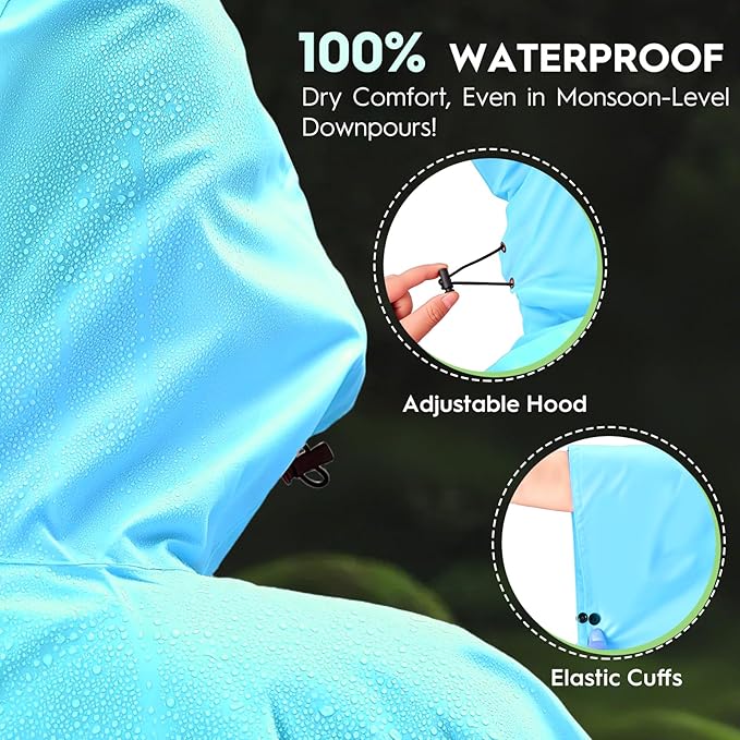Bruvoalon 3-in-1 Rain Poncho with 1/4 Zip & Chest Pocket, Waterproof, Sunshade, Ground Mat for Adults & Youth Emergency
