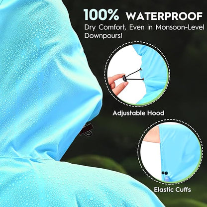 Bruvoalon 3-in-1 Rain Poncho with 1/4 Zip & Chest Pocket, Waterproof, Sunshade, Ground Mat for Adults & Youth Emergency