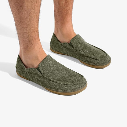 OLUKAI Moloa Hulu Men's Wool-Blend Slippers, Soft & Heathered Knit Slip On Shoes, Suede Leather Foxing, Drop-In Heel Design