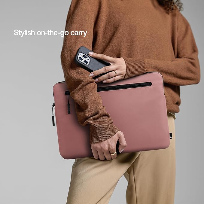 Incase Compact Laptop Sleeve with Flight Nylon - 14-inch MacBook/Laptop & iPad/Tablet Sleeve - Faux Fur Lining, Lightweight, Durable, Weather Resistant, Slip Pocket for Accessories - Aged Pink