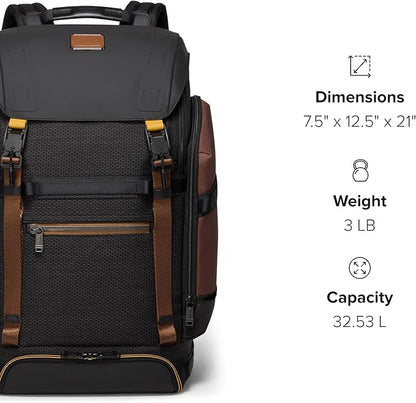 TUMI - Alpha Bravo Expedition Flap Backpack - Large Carry On Backpack - 21.0" X 12.5" X 7.5" - Fits up to 17" Laptop - Black Onyx