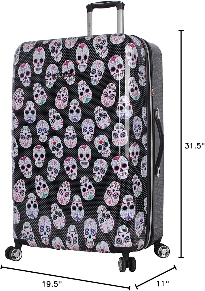 Betsey Johnson 30 Inch Checked Luggage Collection - Expandable Scratch Resistant (ABS + PC) Hardside Suitcase - Designer Lightweight Bag with 8-Rolling Spinner Wheels