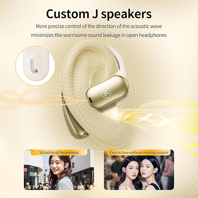 Kinglucky Open-Ear Headphones Wireless Earbuds with Dual Mics ENC Noise Cancelling Headset with LED Display Case, Fast Charging, Bluetooth Headphones for Running/Cycling/Driving