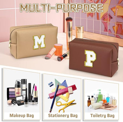 TOPEAST Gifts for Friends Female Mom, Cute Makeup Bag Small Pink Cosmetic Bag Travel Toiletry Bag, Personalized Birthday Gift for Women Girl, Preppy Travel Stuff for Girls (Khaki C)