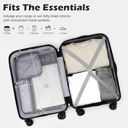 Coolife Carry On Luggage Airline Approved with Wheels Hard Shell Suitcase Spinner TSA Lock Telescopic Handle 20-inch,Gray