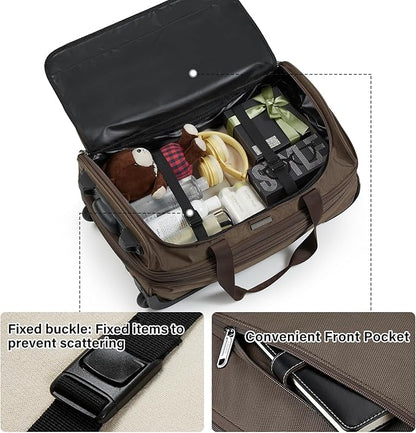 Hanke Expandable Carry On Luggage Suitcases with Wheels Foldable Duffle Bag for Travel Carry On suitcase Weekend Bag for Women Men（Coffee）