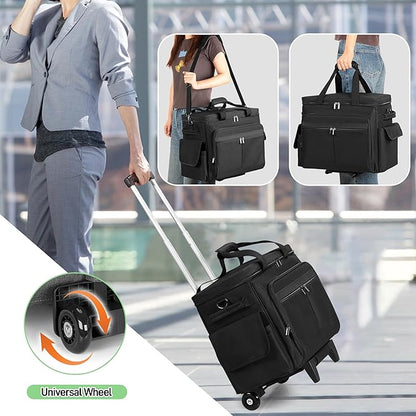 Trunab Rolling Teacher Bag with Expandable File Pocket and Detachable Trolley, Teacher Tote Bag with Wheels for up to 15.6 Inches Laptop (Patented Design) (Black)