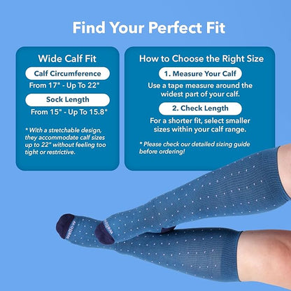 Wellow Wide Calf Compression Socks, Knee High Support, Fit for Men & Women, 18-25 mmHg, Made with Viscose from Bamboo