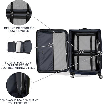 Travelpro Platinum Elite Softside Expandable Checked Luggage, 8 Wheel Spinner Large Suitcase, TSA Lock, Men and Women, Dark Blue, Checked Large 29-Inch