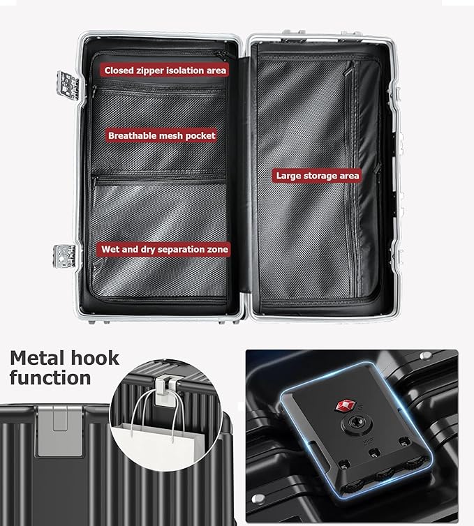 feilario 26in Aluminum Frame Hardside Spinner Wheels Luggage, Zipperless Checked Super Large Captain Suitcase with Cup Holder/Phone Holder