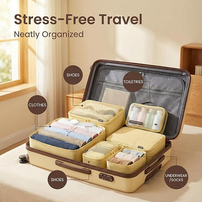 Compression Packing Cubes for Travel, 6-Piece Set (L/M/S), Double-Zip Luggage Organizers with Mesh Panels, Space-Saving Clothes Storage Bags for Suitcase & Carry-On (6 Pack, Bright Yellow)