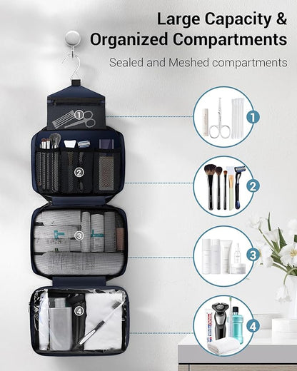 Maliton Toiletry Bag for Men & Women Large Toiletry Bags for Traveling Hanging Toiletry Bag Hygiene Bag with 4 Compartments Waterproof Bathroom Shower Bag (Navy Blue)