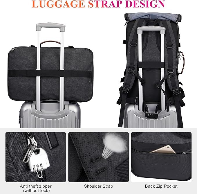 WITZMAN Travel Backpack for Men 40L Large Carry-on Airline Approved Convertible 3 in 1 laptop Bags Fit 17 inch(A8013 Black)
