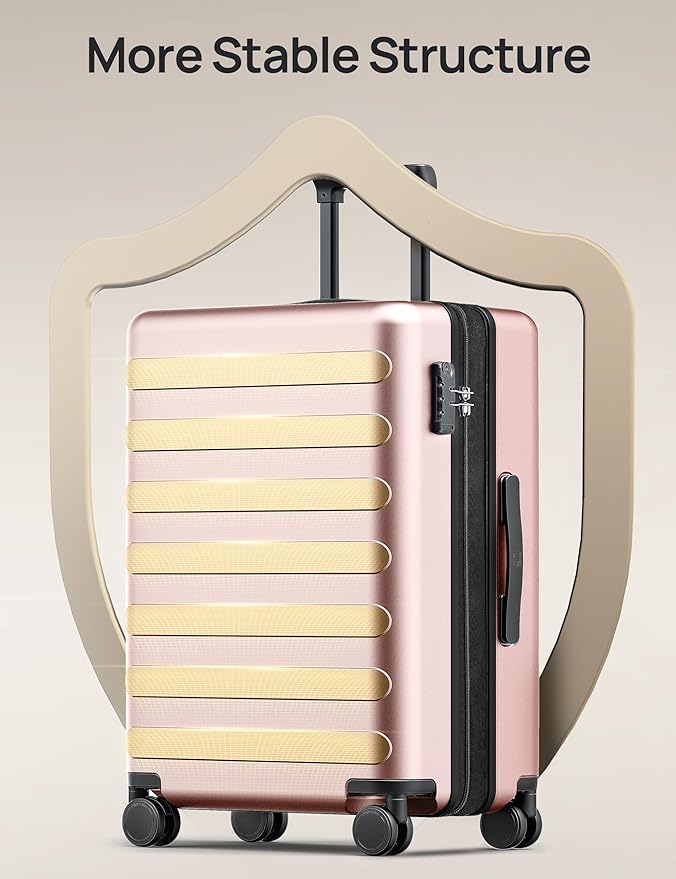 NINETYGO Medium Checked Luggage 24 Inch, Checking In Luggage with Smooth Spinner Wheels, Expandable, Hard Shell PC Suitcase, Lightweight Travel Luggage, TSA Approved (Pink, Rhine Max)