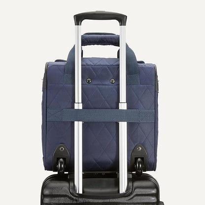 Amazon Basics Underseat Carry On Luggage with Wheels - 14" Rolling Travel Bag, Navy Quilted