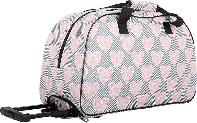 Betsey Johnson Designer Carry On Luggage Collection - Lightweight Pattern 22 Inch Duffel Bag- Weekender Overnight Business Travel Suitcase with 2- Rolling Wheels (CHEVRON HEARTS, One Size)