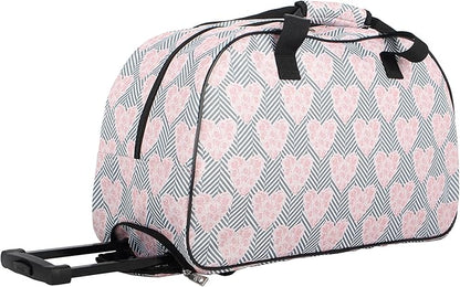 Betsey Johnson Designer Carry On Luggage Collection - Lightweight Pattern 22 Inch Duffel Bag- Weekender Overnight Business Travel Suitcase with 2- Rolling Wheels (CHEVRON HEARTS, One Size)