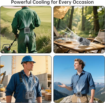 10000mAh Portable Waist Fan Clip On Belt, Max 40H Cooling, 5 Speeds 16000RPM, Rechargeable Hands-free Personal Wearable Neck Fan With Dual Clip & Flashlight for Outdoor Jobsite Camping Traveling