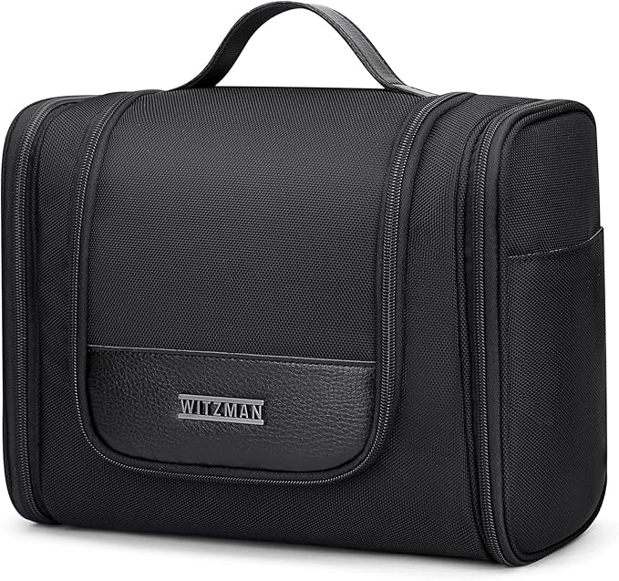 WITZMAN Toiletry Bag for Men Women Large Hanging Multi-organization Bathroom Bag Water-resistant Dopp Kit Shaving Bag Men(B690 Black)