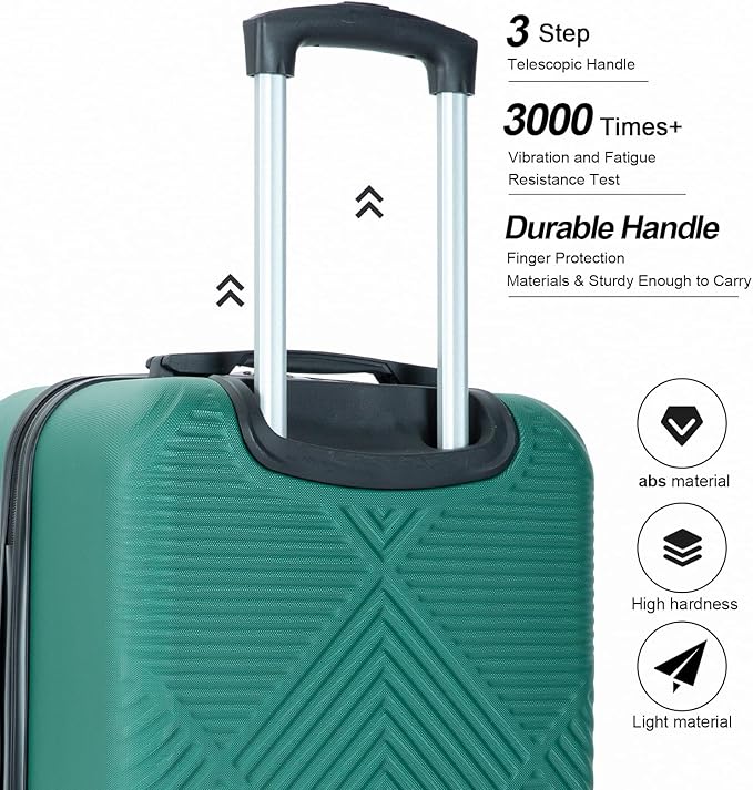 Luggage 4 Piece Set, Hardshell ABS Suitcase Set with Double Spinner Wheels, Lightweight Durable Luggage set, Carry On and Checked Travel Large Luggage, Dark Green