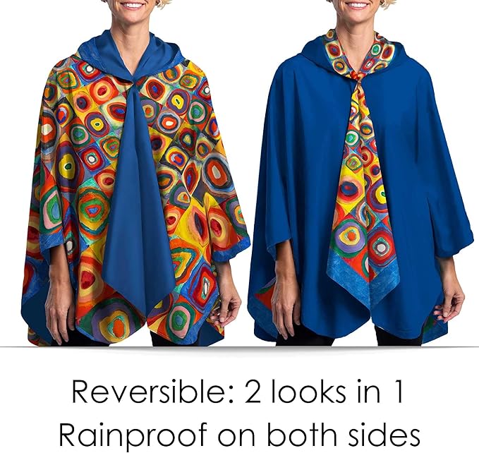 RainCaper Kandinsky Circles Womens Rain Cape Poncho with Hood Reversible