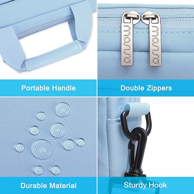 MOSISO Laptop Shoulder Bag 13.3 inch, 13-14 inch Computer Bag Compatible with MacBook Air/Pro 13 / Pro 14, HP Dell ASUS Lenovo with 2 Raised&1 Flapover&1 Horizontal Pocket&Handle&Belt, Airy Blue