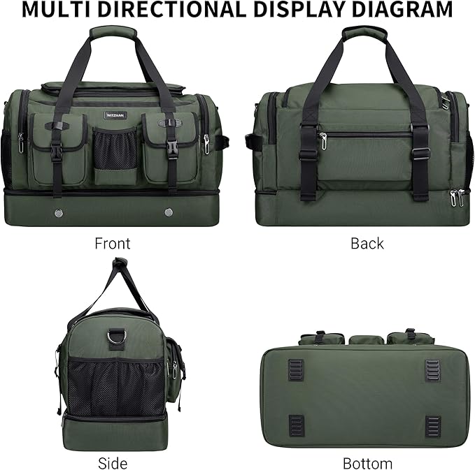WITZMAN Duffle Bag for Men Large Carry On Travel Mens Weekender Overnight Bags with Shoes Compartment for Sports Gym(B723 Army Green)