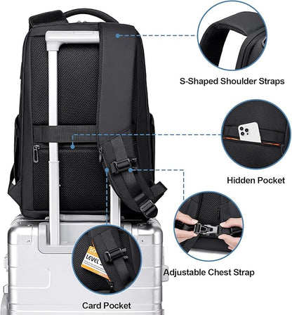 FENRUIEN Business Backpack for Men,Water Resistant Tech Backpack with Charger,Black Laptop Backpack 15.6 Inch